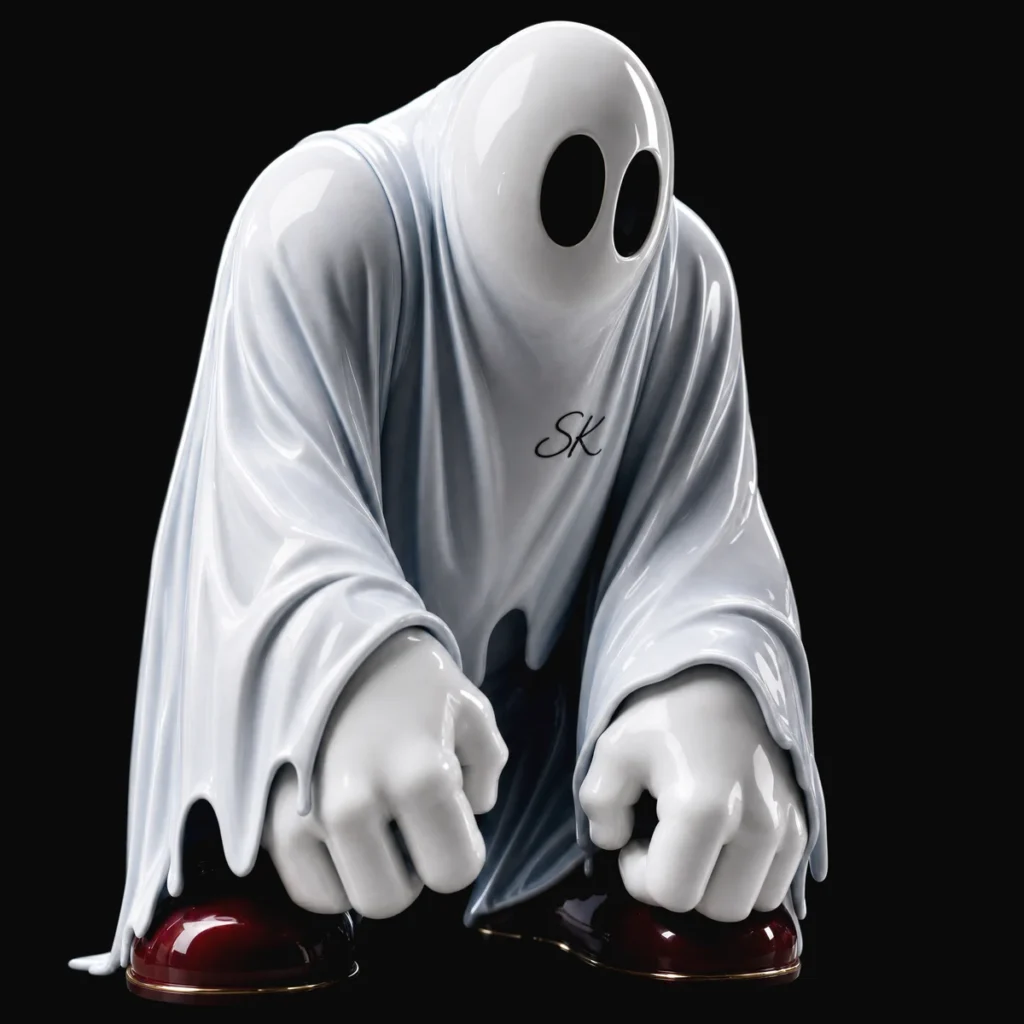 kromsky phantom white gloss ghost sculpture on black background.